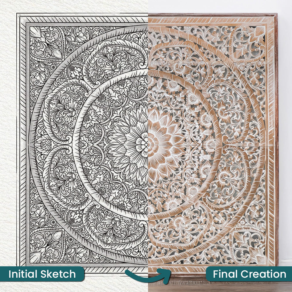 Carved Decorative Panel "Manusa" - Antic Wash - 120 x 120 cm