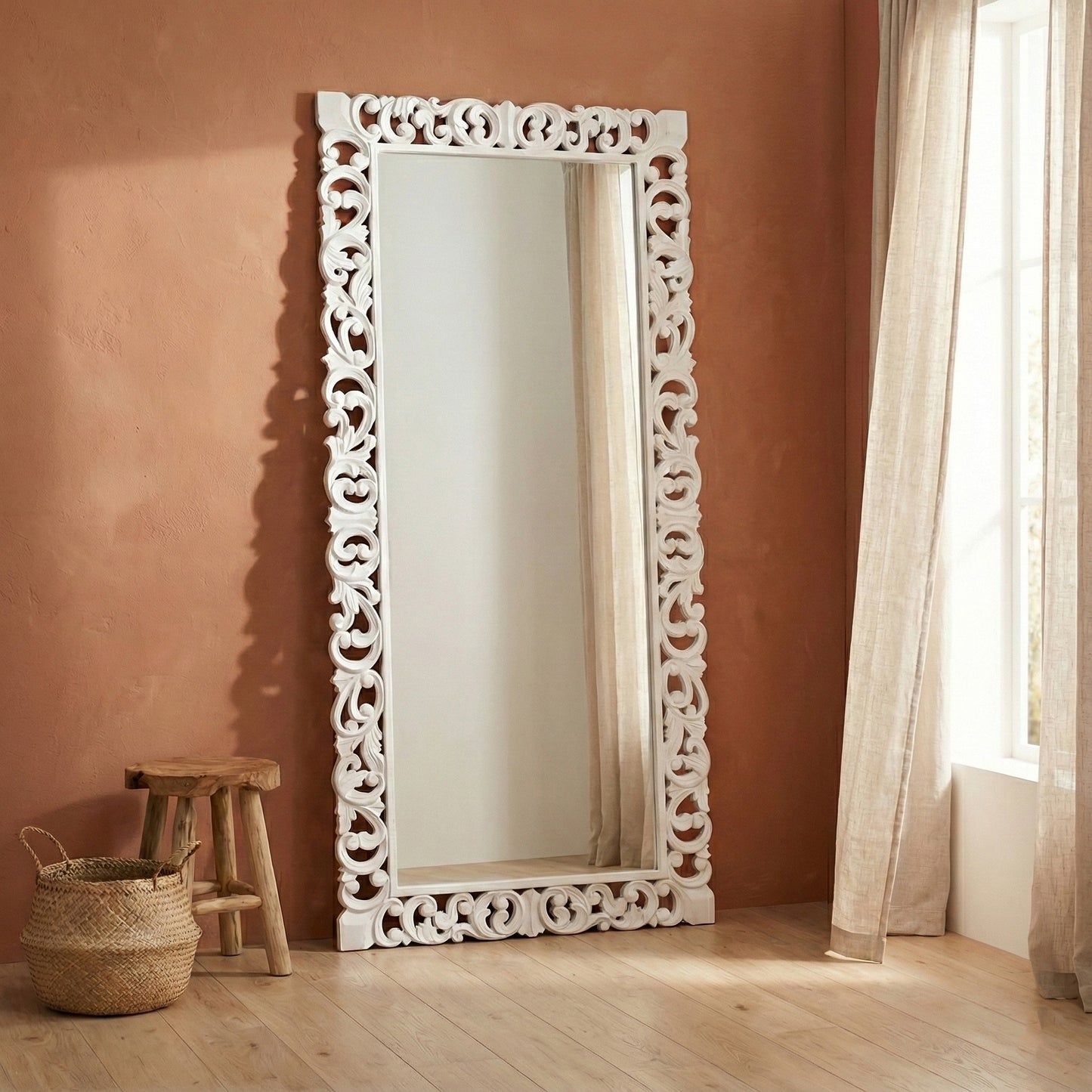 Hand Carved Mirror "Kalbu" - White - 180 cm