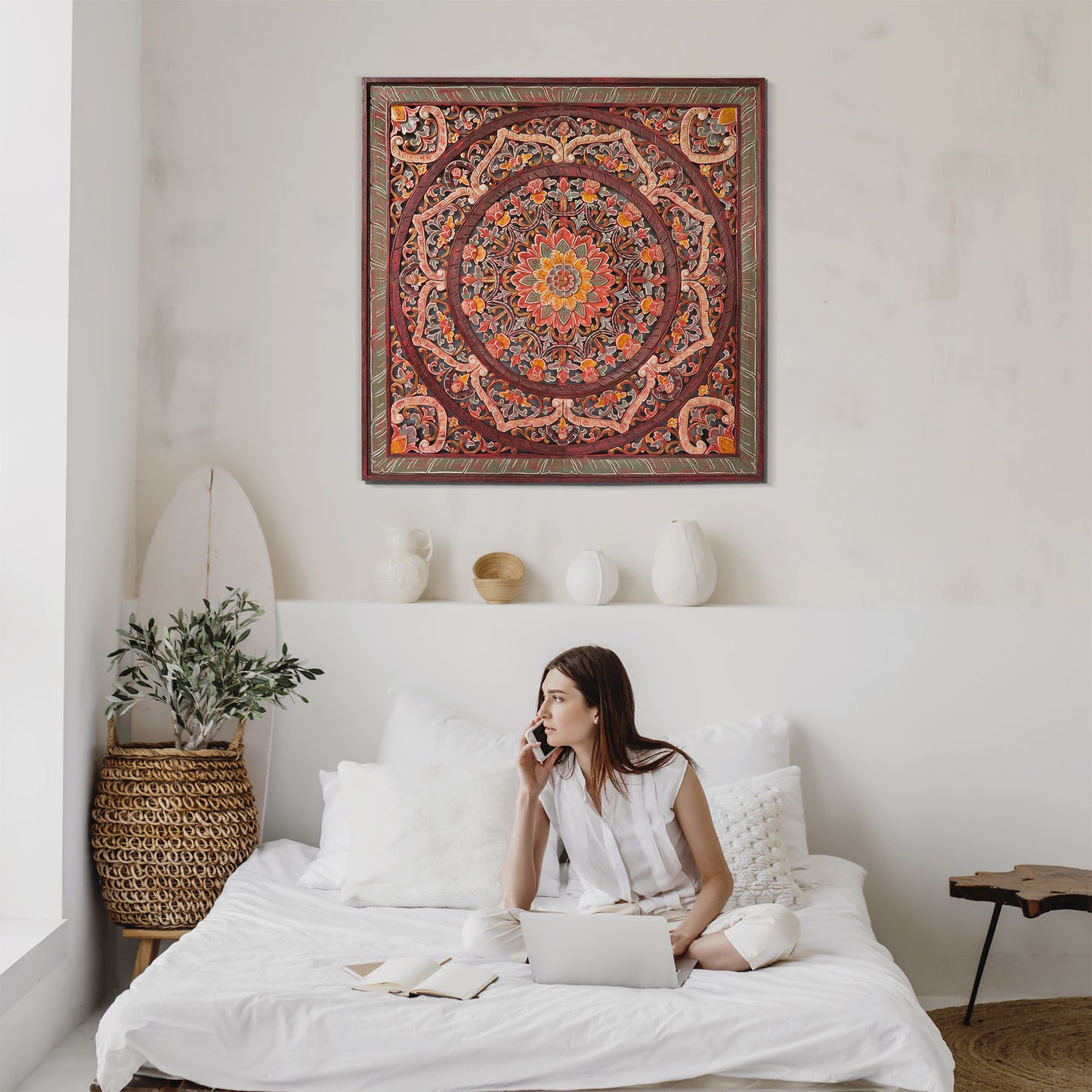 Carved Decorative Panel "Manusa" - Multicolor Red - 100 cm