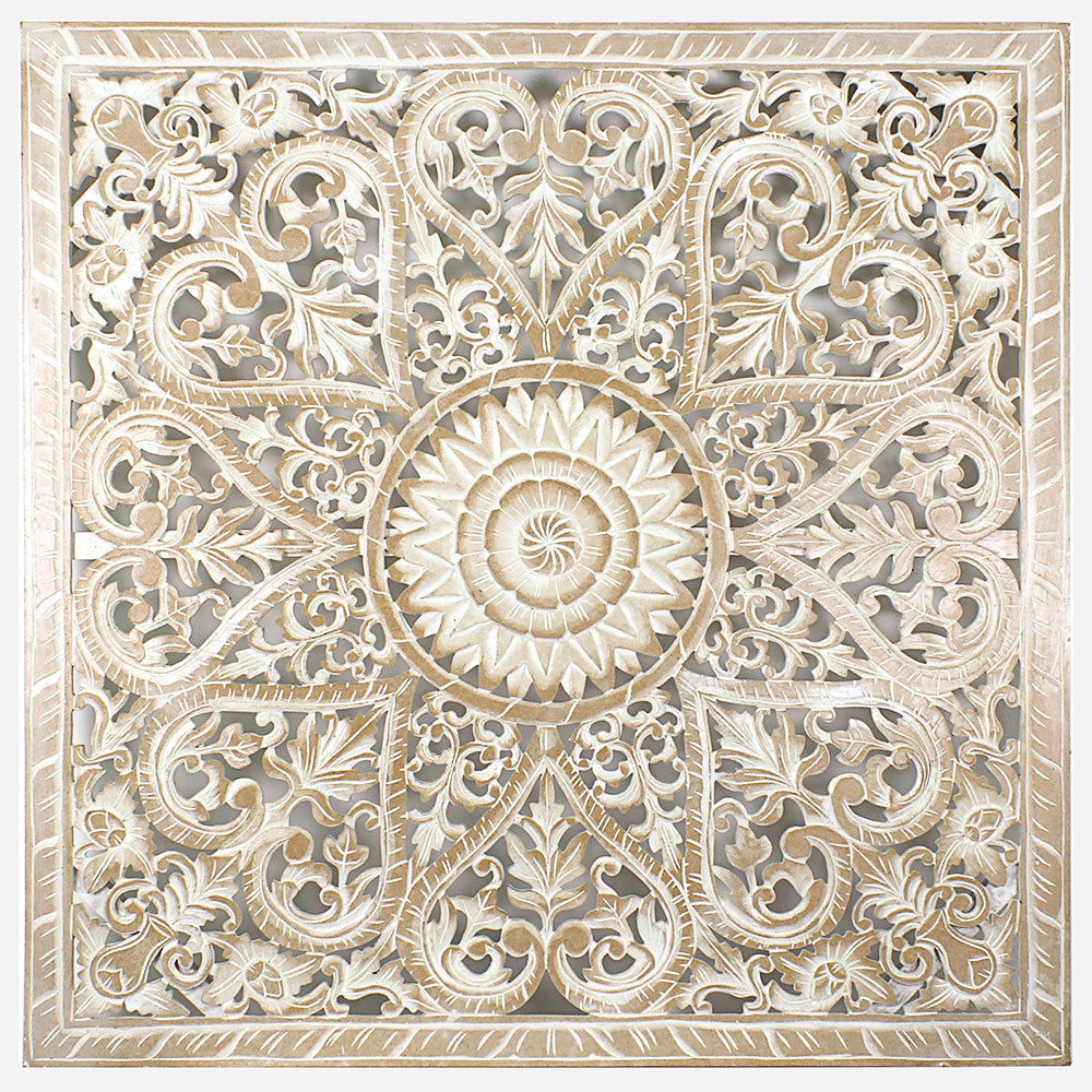 Carved Bed Headboard "Jantung" in Antic Wash