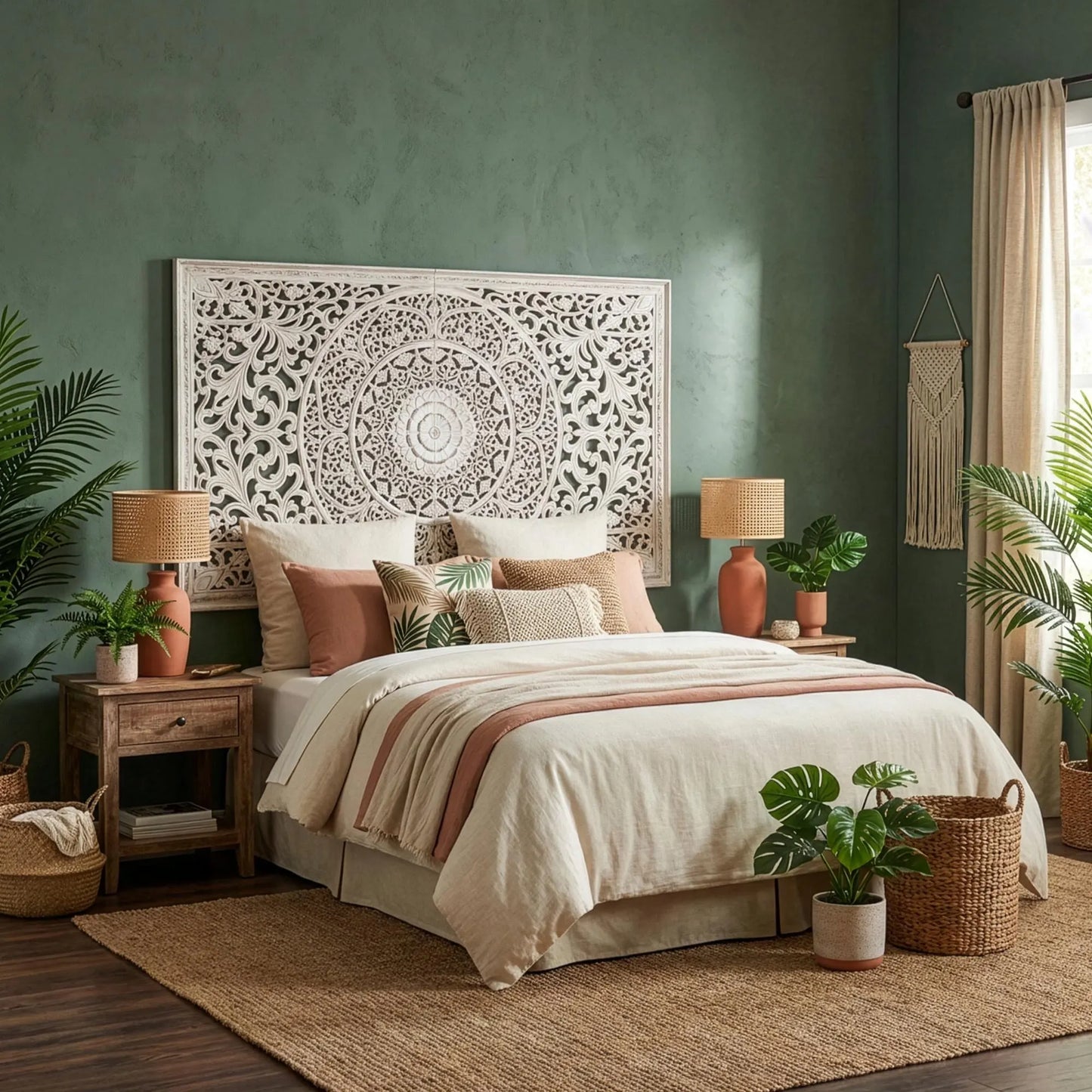 Half Manusa Mandala Bed Headboard Manusa - White Wash - USA