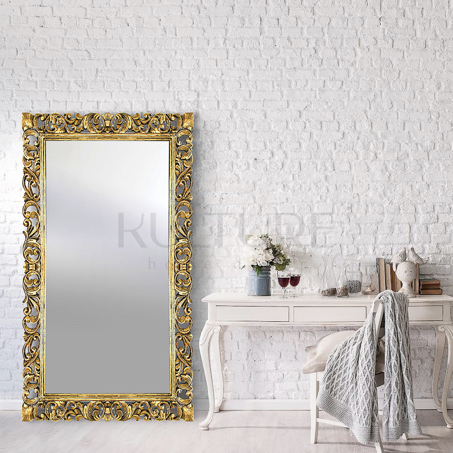 Hand Carved Mirror Cempaka Gold Wash 180 cm