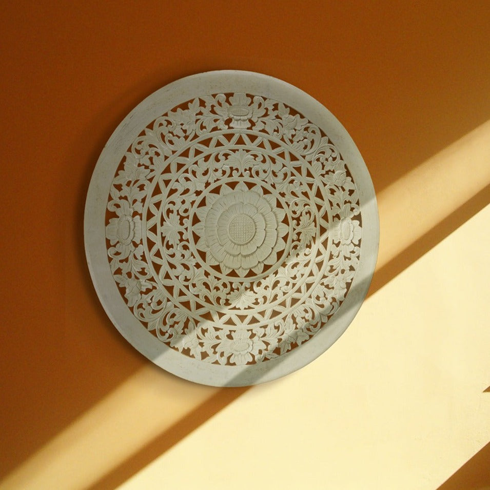 Carved Decorative Mandala "Jemu" - White - 100 cm