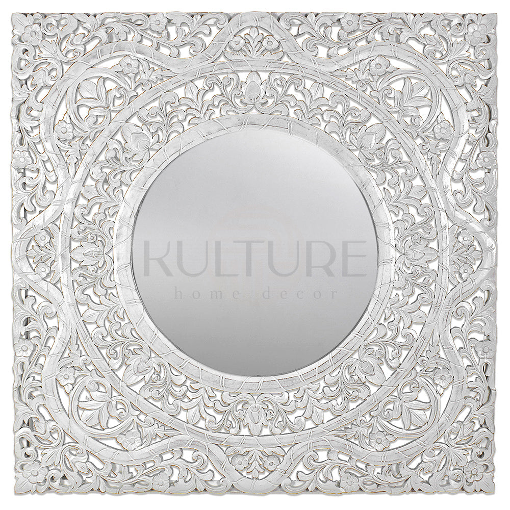 wood mirror dewata white wash bali design hand carved hand made home decorative house furniture wood material