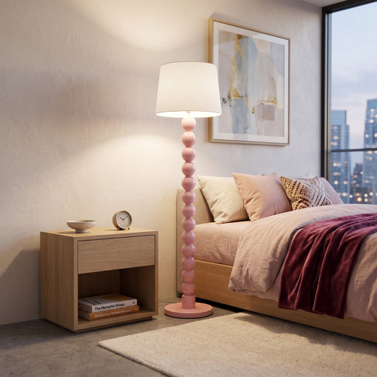 'Bubble' Floor Lamp – 150 cm | Handcrafted Teak Wood Floor Lamp in Soft Pink