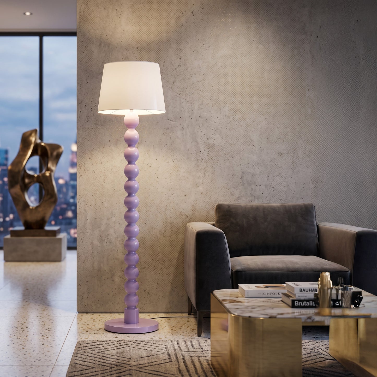 'Bubble' Floor Lamp – 150 cm | Handcrafted Teak Wood Floor Lamp in Soft Lilac