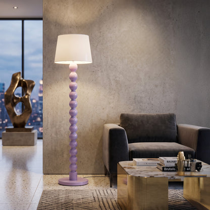 'Bubble' Floor Lamp – 150 cm | Handcrafted Teak Wood Floor Lamp in Soft Lilac