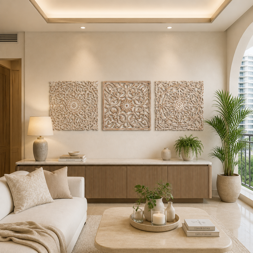 Set of 3 Decorative Panels "Pererenan" - Antic Wash - 50 x 50 cm