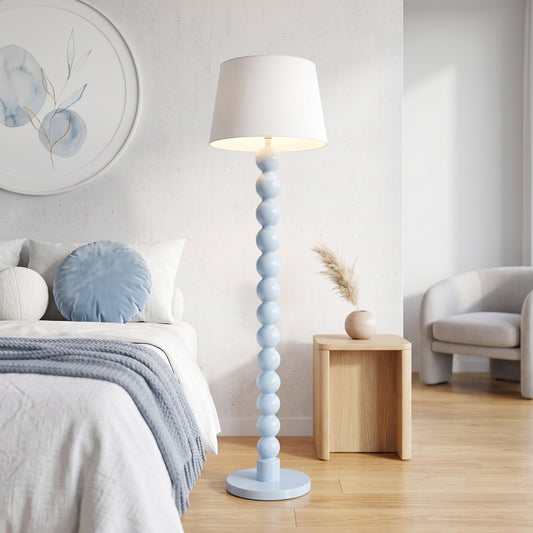 'Bubble' Floor Lamp – 150 cm | Handcrafted Teak Wood Floor Lamp in Soft Blue