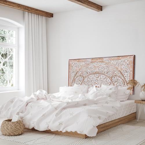 Carved Bed Headboard - Sumber Antic Wash