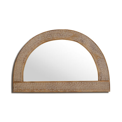 Wooden Carved Mirror Arch "Aruni"  - Natural Wash - 140 x 90 cm