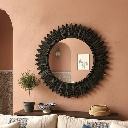 Hand Carved Mirror "Avani" - Black - 60 cm