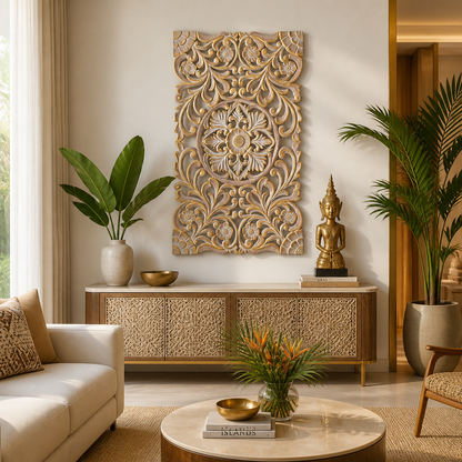 Decorative Panel "Azalea" - Gold Antique Wash - 100 x 60 cm