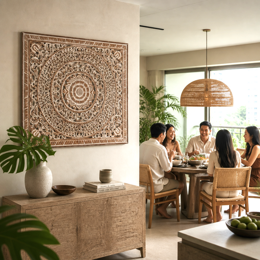 Carved Decorative Panel "Berawa" in Antique Wash - 120 x 100 cm