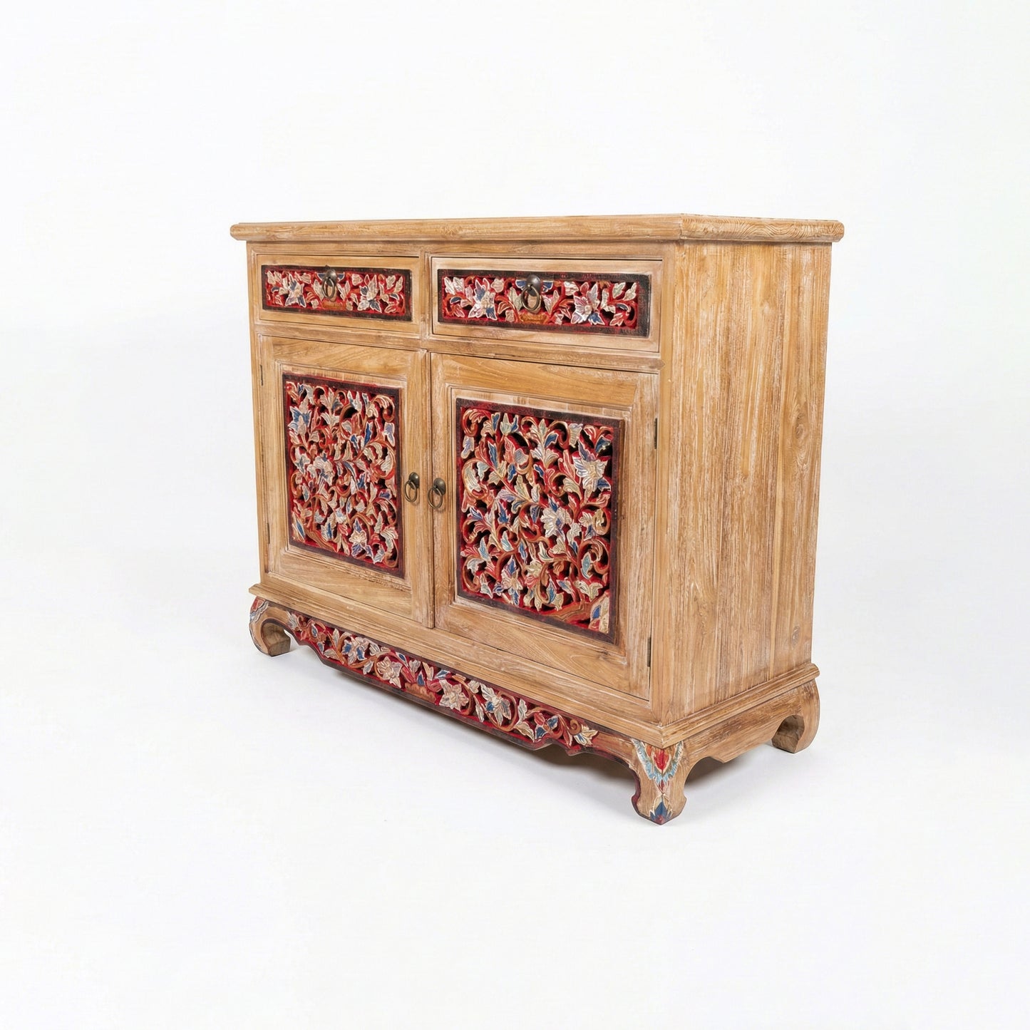 Wooden Carved Console Cabinet With Storage "Sela" - 100 cm