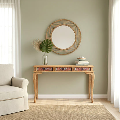 Wooden Carved Console Table "Lombok" - Red & Blue Wash - 120 cm