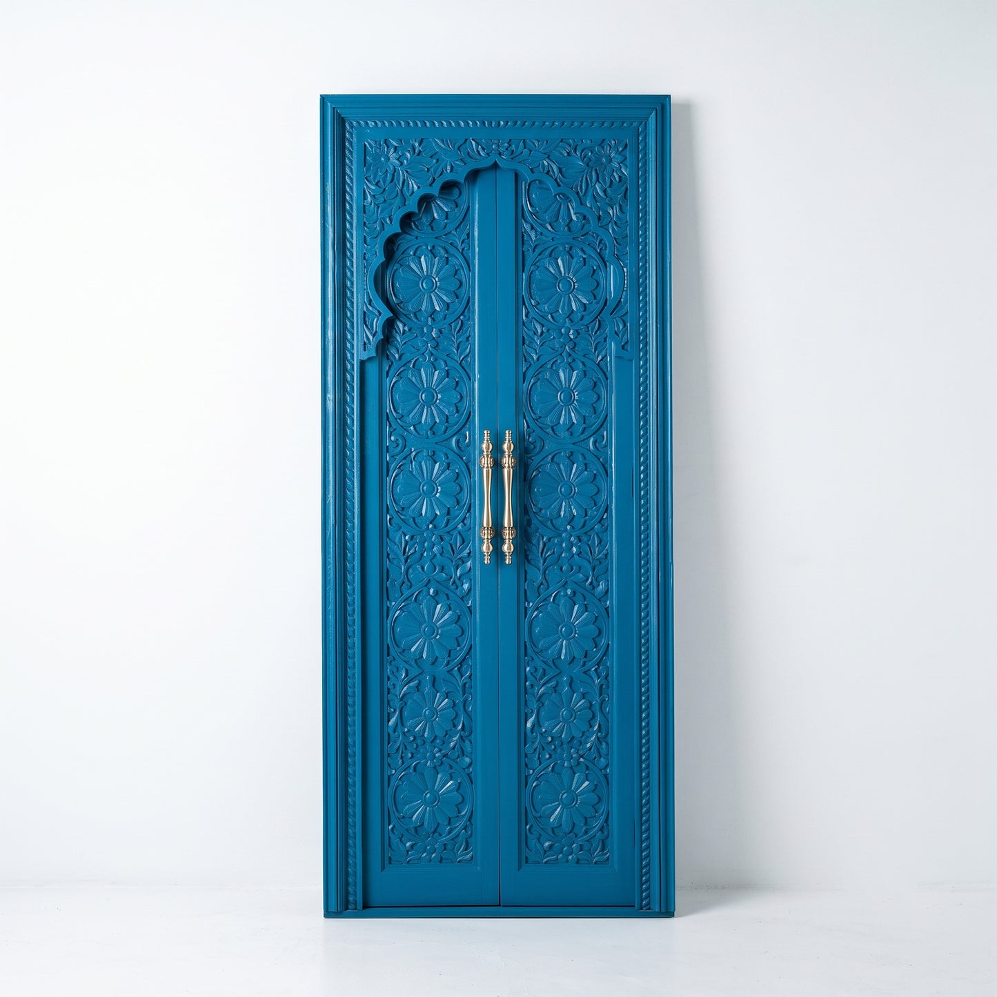 Wooden Hand carved Door 'Tirta' - Teak Wood in Indigo Blue - 213 x 90 cm