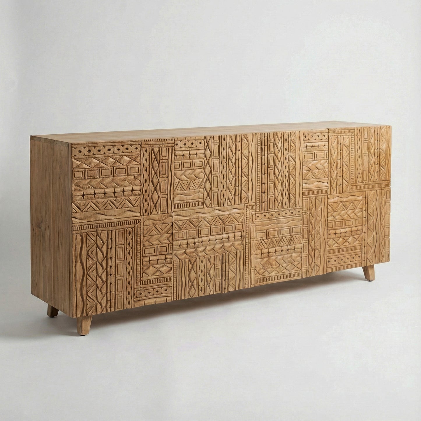 Wooden Carved Sideboard Console Cabinet "Nusantara" - Natural - 180 cm