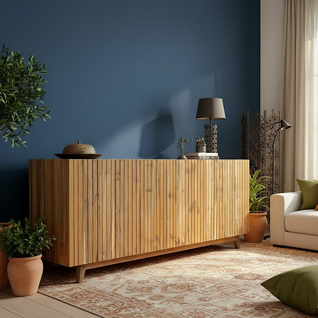 Wooden Carved Sideboard Console Cabinet "Garis" - Natural - 180 cm