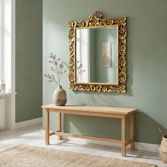 Hand Carved Mirror "Gelora" Gold Wash - 90 cm