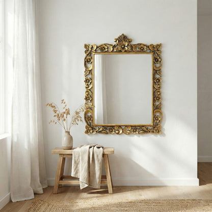 Hand Carved Mirror "Gelora" Gold Wash - 90 cm