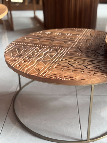 Carved Wooden Nesting Table "Huni" - 80 and 60 cm