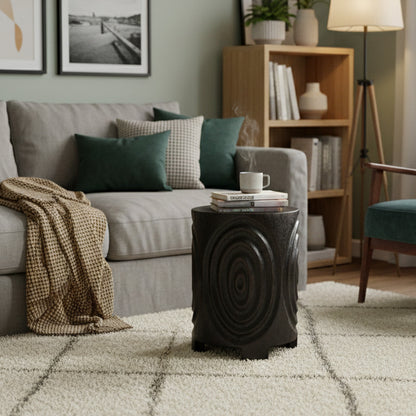 Wooden Side Table / Stool 'Svala' in Black - 40 x 50 cm