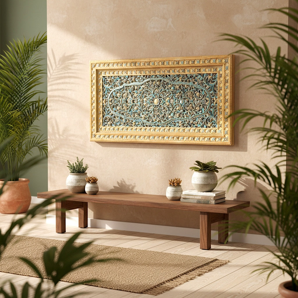 Carved Decorative Panel "Jimbaran" - Multicolor Yellow - 180 x 75 cm