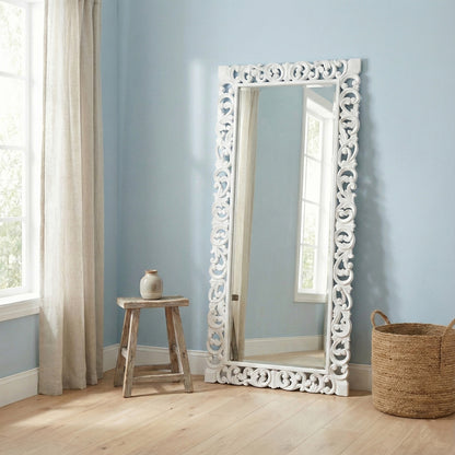 Hand Carved Mirror "Kalbu" - White - 180  cm