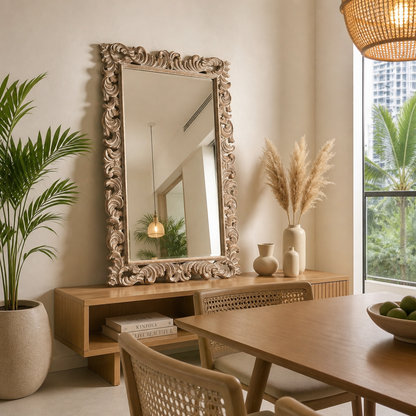 Hand Carved Mirror "Kuno"- Natural Wash - 150 cm