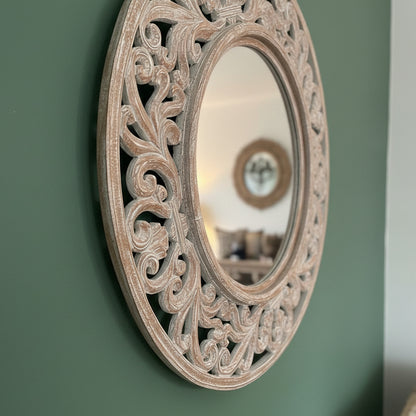 Hand Carved Mirror "Lembayung" - White Wash - 100 cm