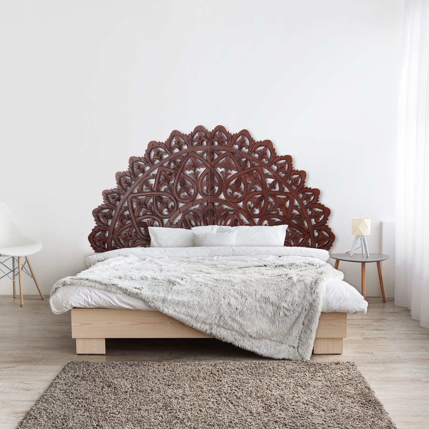 Carved Bed Headboard "Mahkota" - Brown - [US-stock]