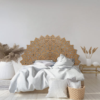 Carved Bed Headboard "Mahkota" - Natural - [US-stock]