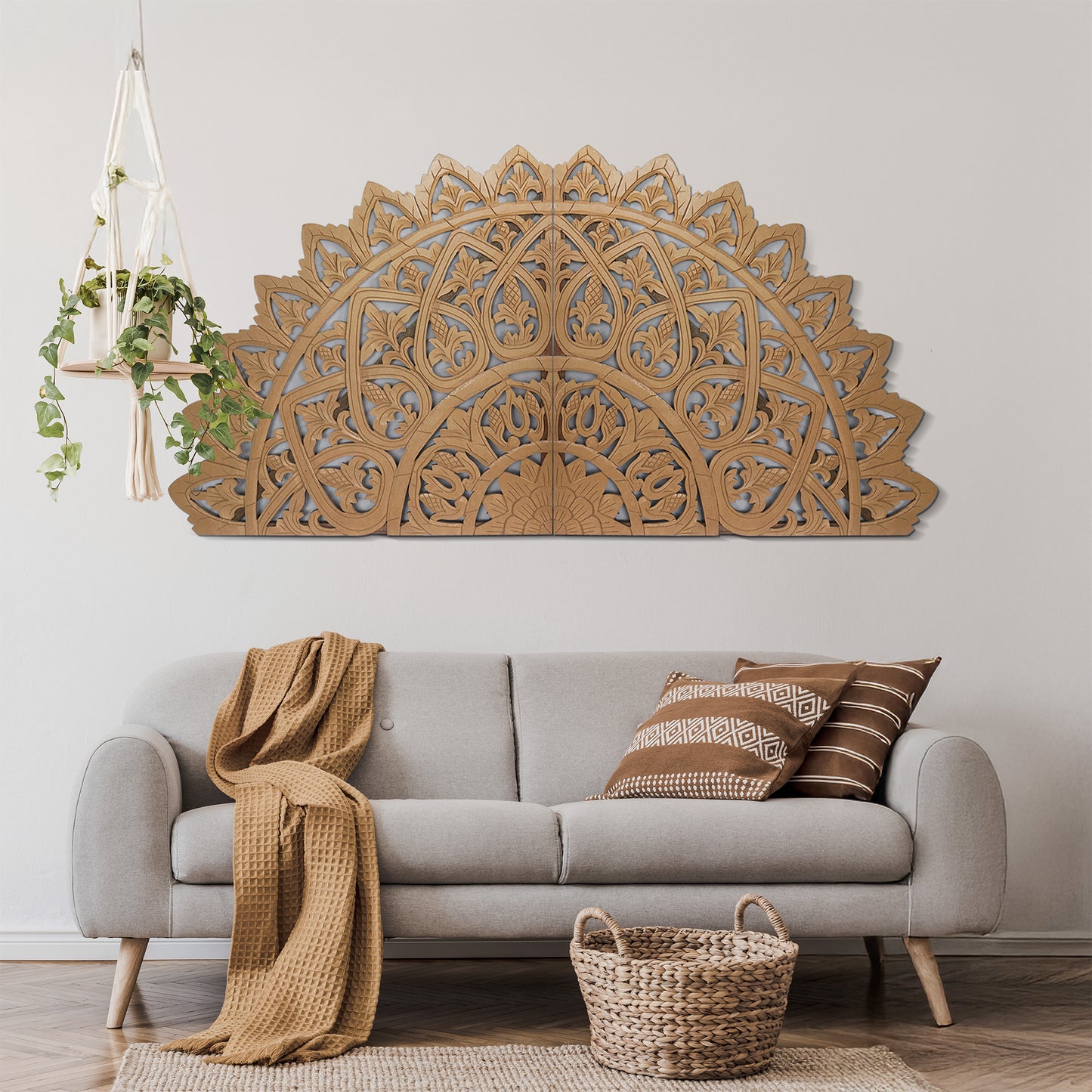 Carved Bed Headboard "Mahkota" - Natural - [US-stock]