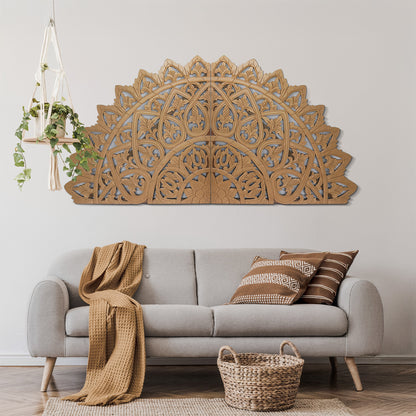 Carved Bed Headboard "Mahkota" - Natural - [US-stock]