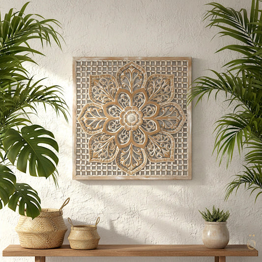 Carved Decorative Panel "Medit" - Antic Wash - 100 cm