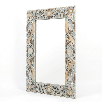 Hand Carved Mirror "Pushpa" - Blue Multicolor - 120 x 80 cm