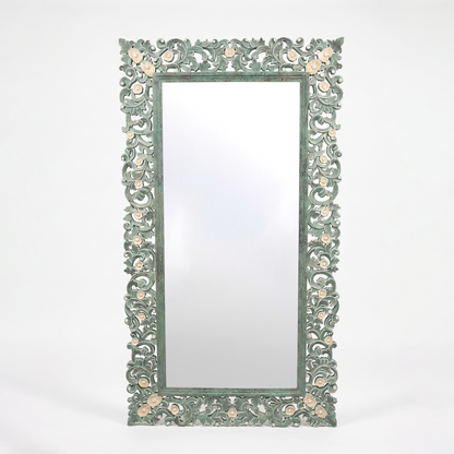 Hand Carved Mirror "Agung" - Green - 180 x 100 cm