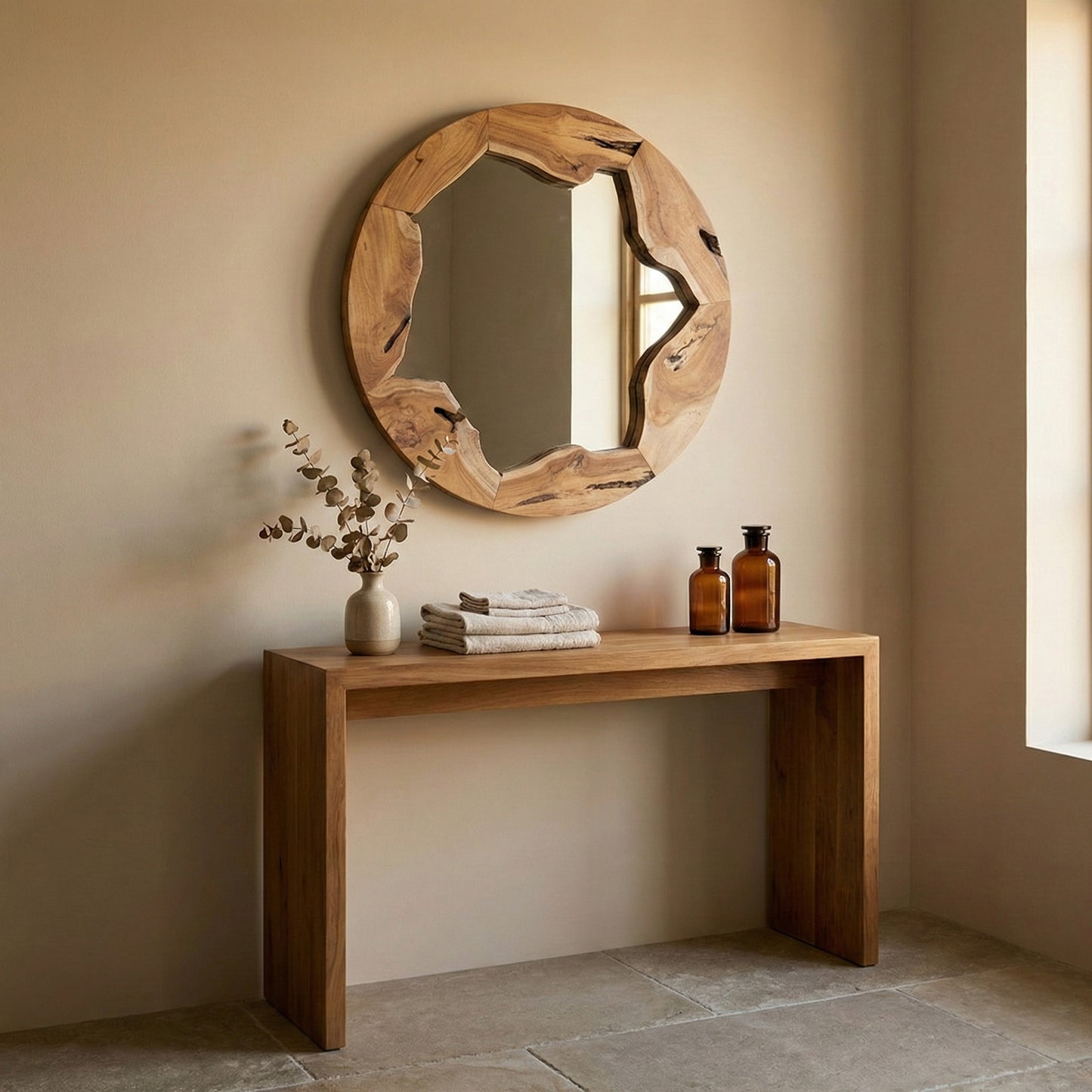 Wooden Organic Mirror "Teduh" - Natural - 60 cm