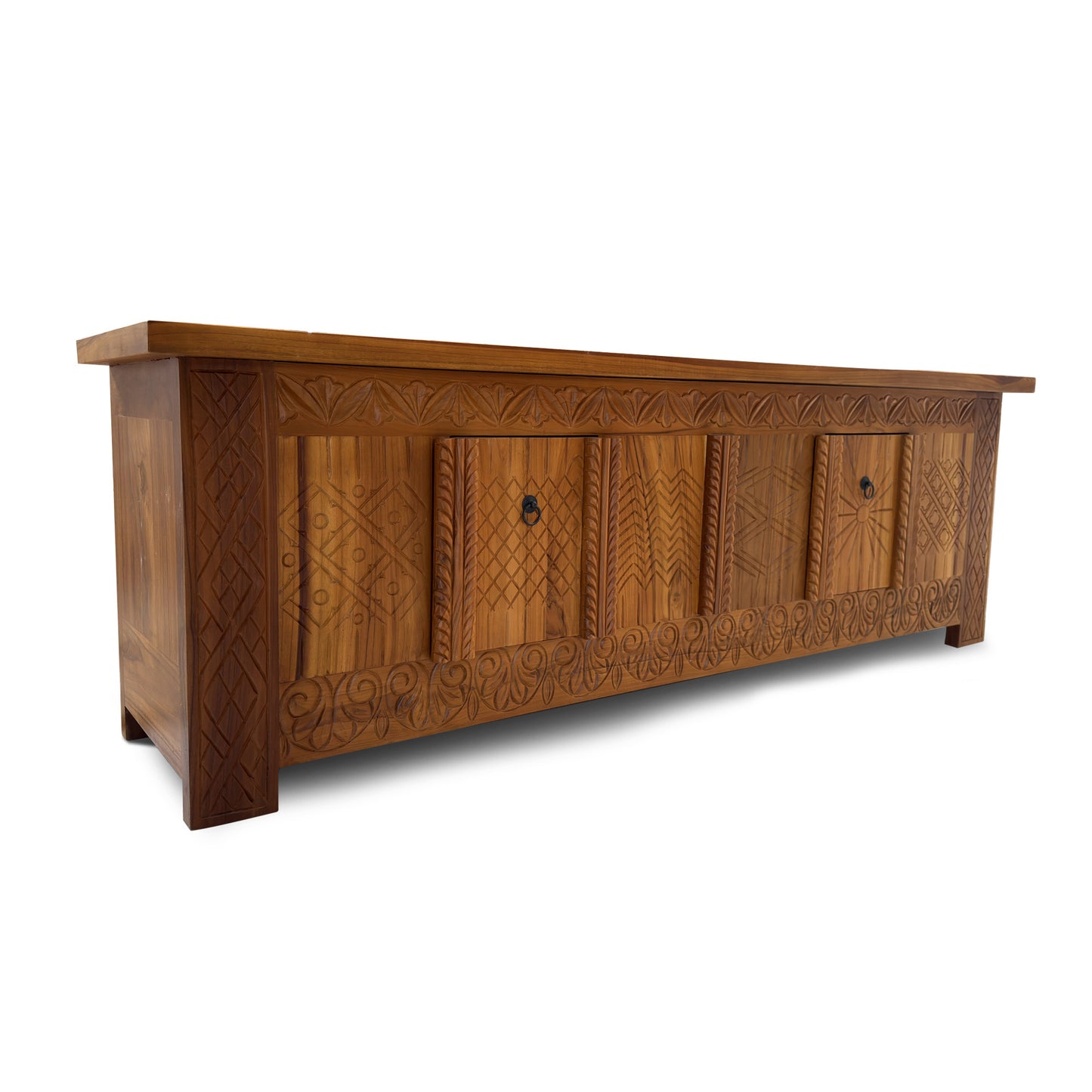 Wooden Carved Media Console "Morocco" - Natural