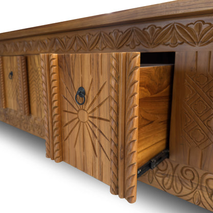 Wooden Carved Media Console "Morocco" - Natural