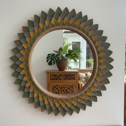Hand Carved Mirror "Naraya" - Multicolor - 60 cm