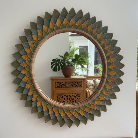 Hand Carved Mirror "Naraya" - Multicolor - 60 cm