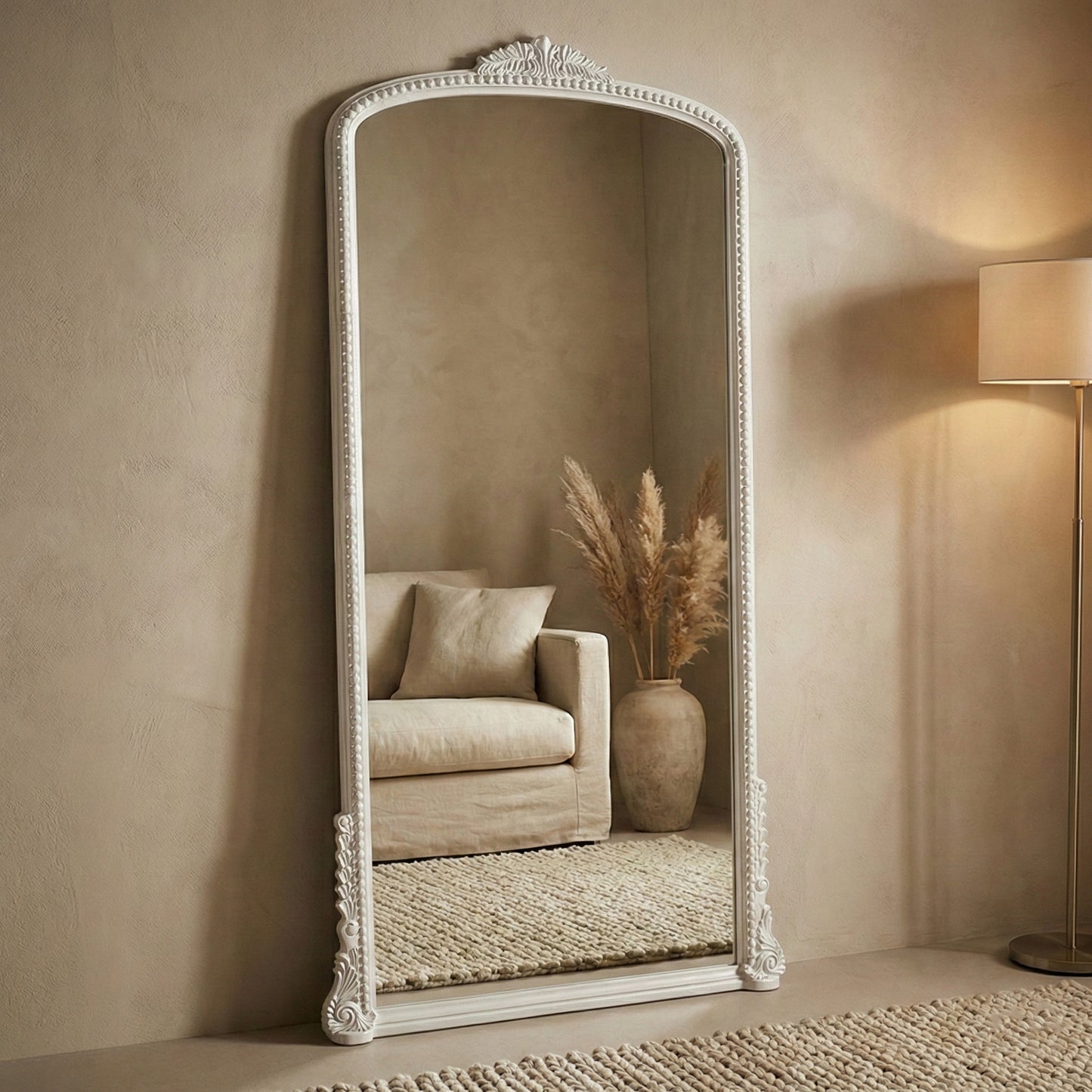 Hand Carved Mirror "Nirmala" - 180 cm - White