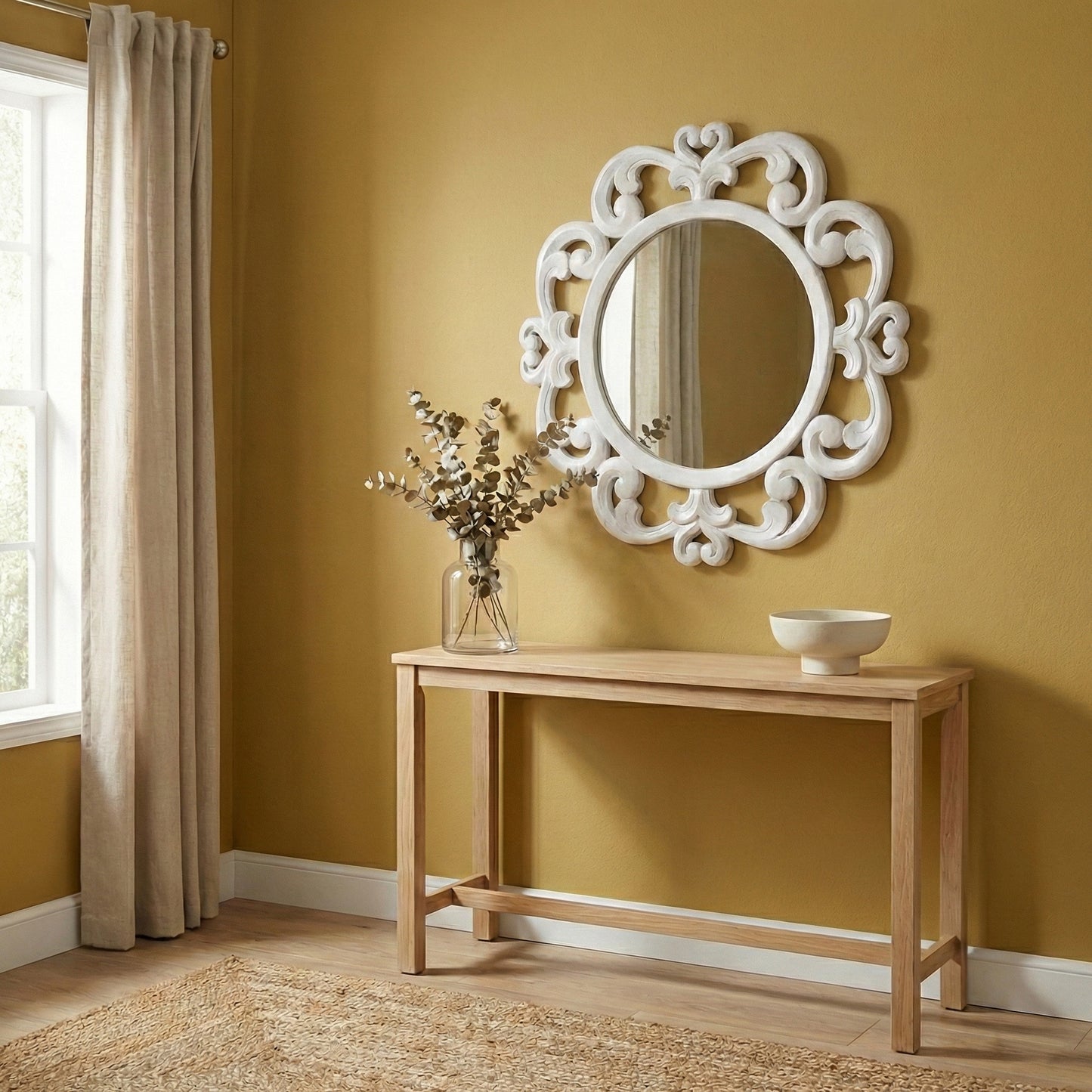 Hand Carved Mirror "Nyepi" White - 60 cm