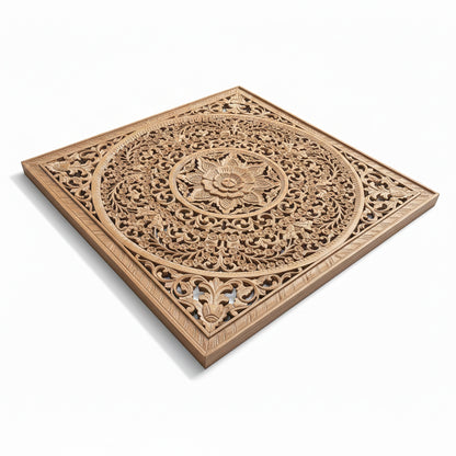 Carved Decorative Panel "Peony" - Natural Brown - 120 cm