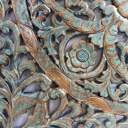 Carved Full Bed Headboard "Samudra" - Green Wash - USA