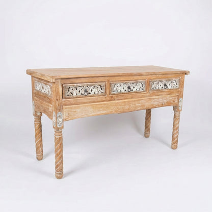 Wooden Carved Console Table "Candra" - Grey & White Wash - 150 cm
