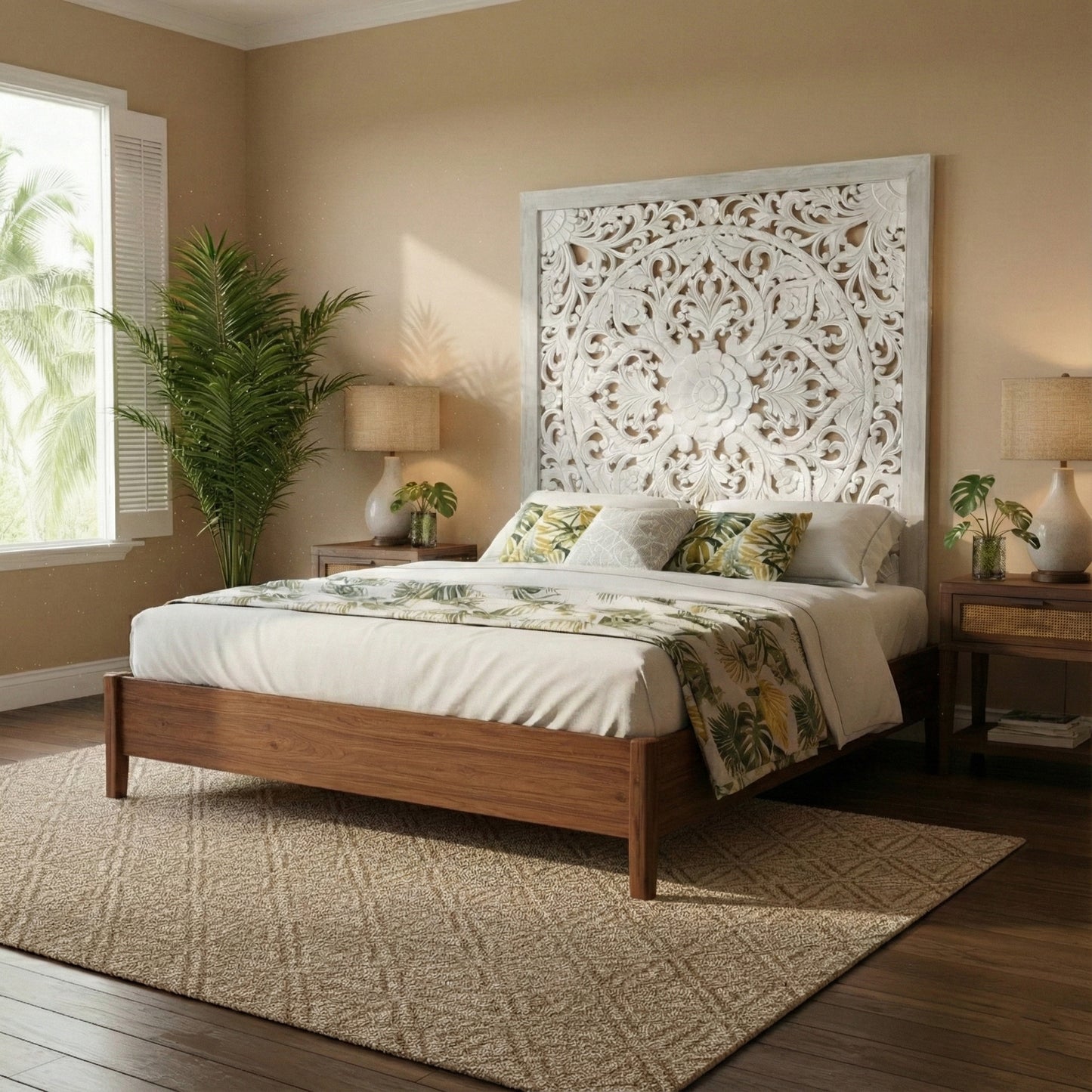 Carved Full Bed Headboard "Teratai"