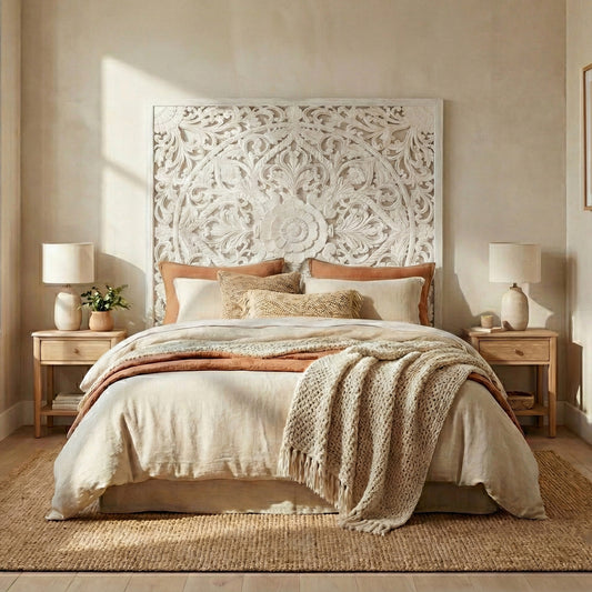 Carved Full Bed Headboard "Teratai"